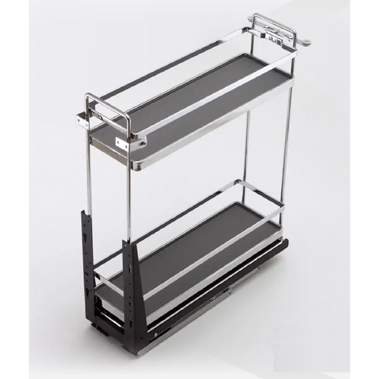 Spice Rack 2 Layer Solid Wood Surfice Grey & Crhome